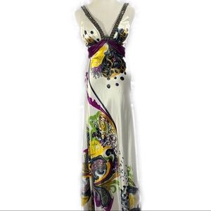 NWOT La Femme 100% Silk Gown Dress Beaded Lined